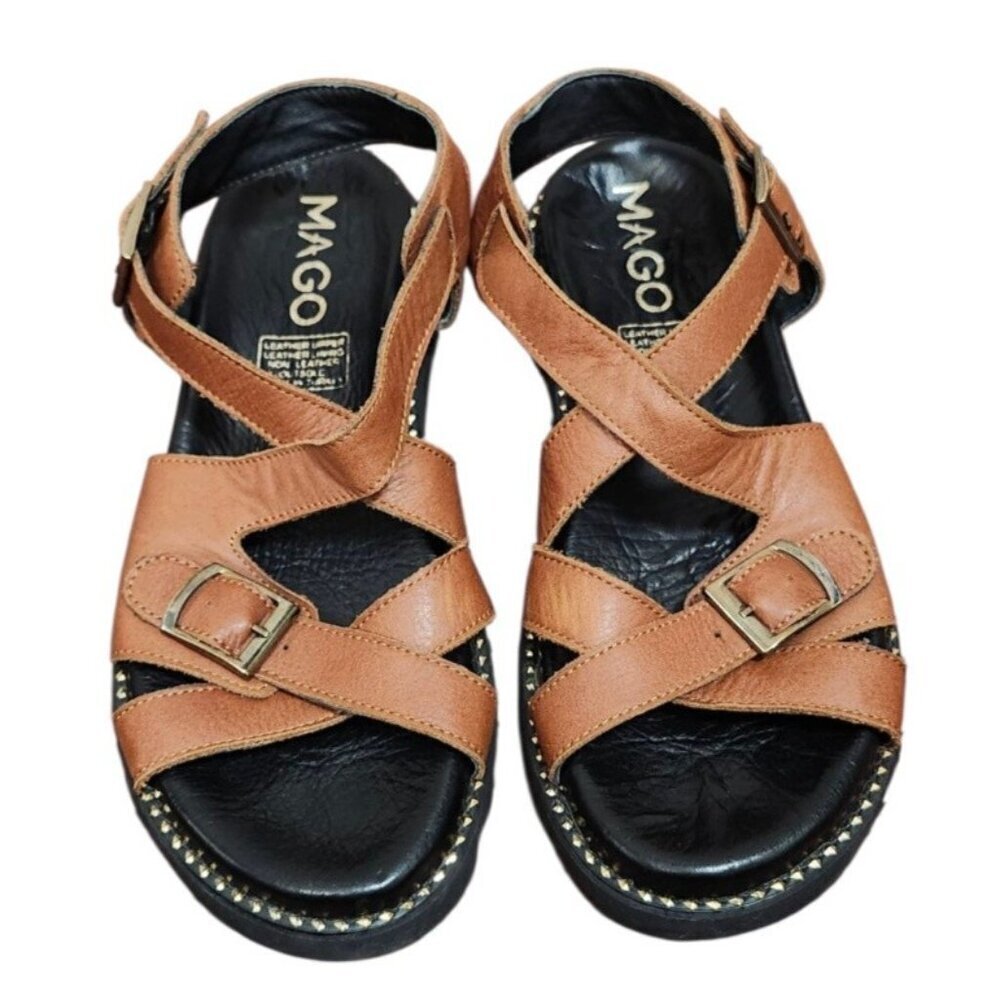 MAGO Leather Sandals Brown | Comfort Strappy Slides | Size 39 EU / 8.5 US - Picture 2 of 13